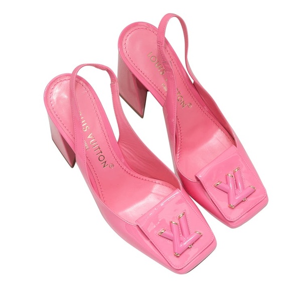 LOUIS VUITTON SQUARE-TOE LOGO SLINGBACK PUMPS SIZE 37 - Picture 1 of 5